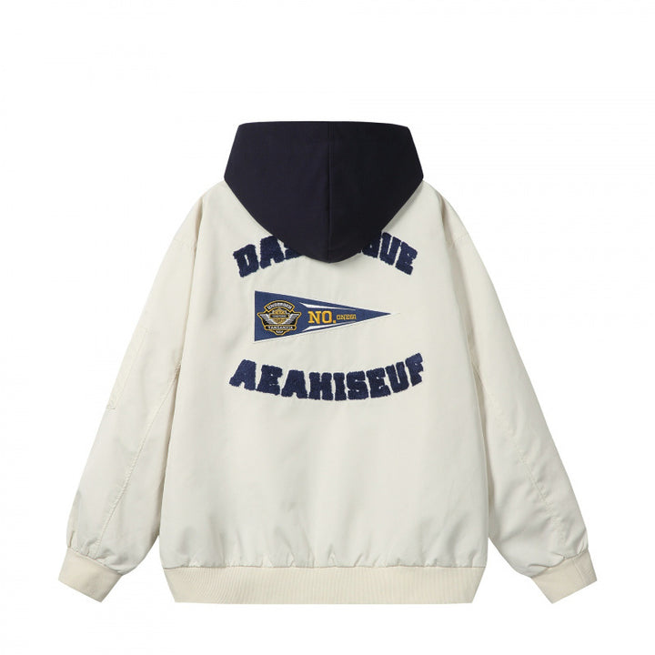 Men's college bomber jacket in oversized style with hood insert and logo patch Mune Fashion