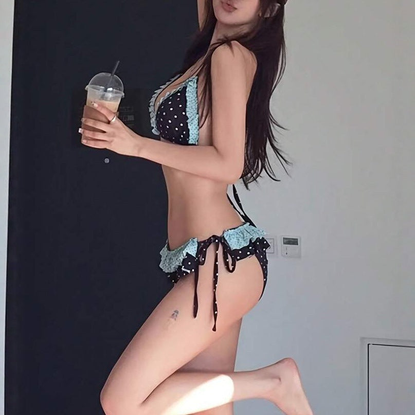 Women's Triangle Bikini with Ruffles and Decorative Design Mune Fashion