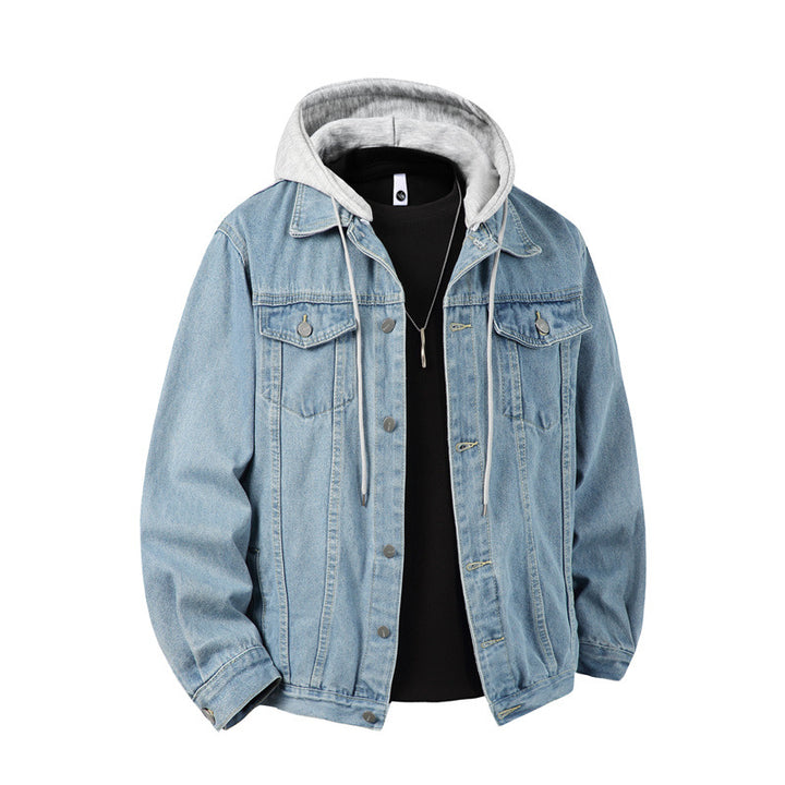 Men's denim jacket with attached hood layered look robust cotton blend Mune Fashion