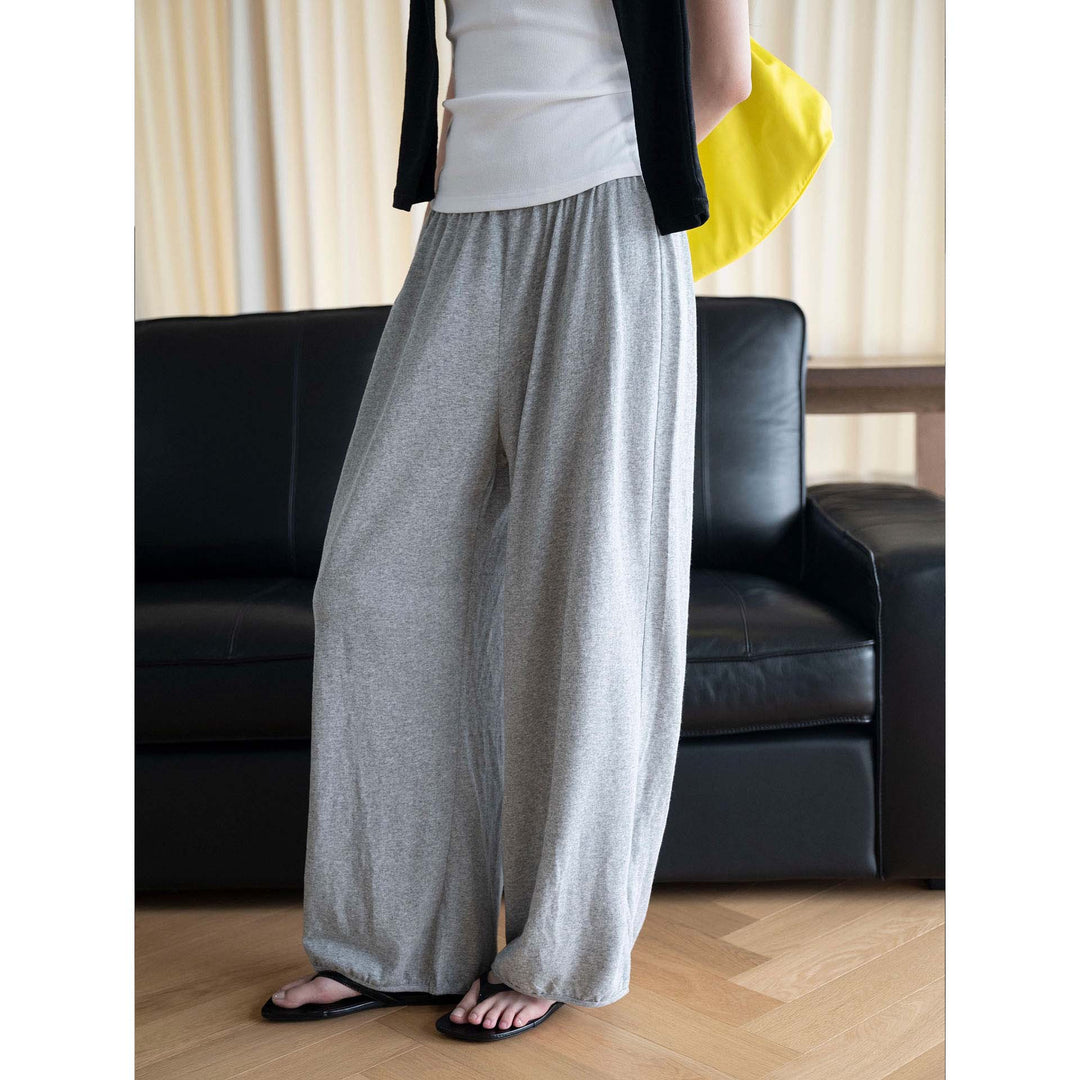 Women Wide Jersey Lounge Pants with Elastic Waistband and Flowing Culotte Silhouette Mune Fashion