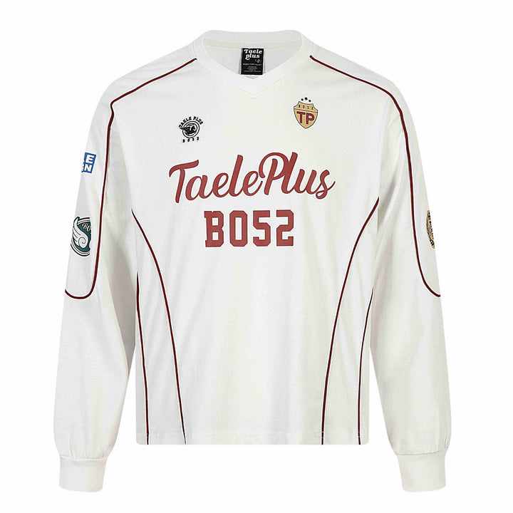 Men's retro-inspired long sleeve football jersey with V-neck and contrast piping Mune Fashion