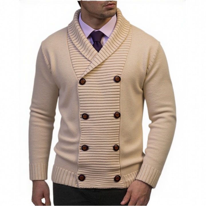 Men's knitted cardigan with double-breasted button placket and shawl collar Mune Fashion