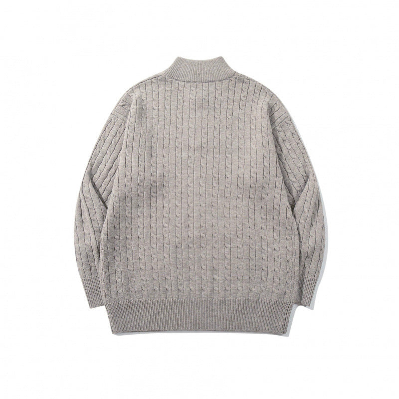 Unisex Oversize Braided Knit Half-Zip Sweater with Short Stand-Up Collar and Wide Ribbed Hem Mune Fashion