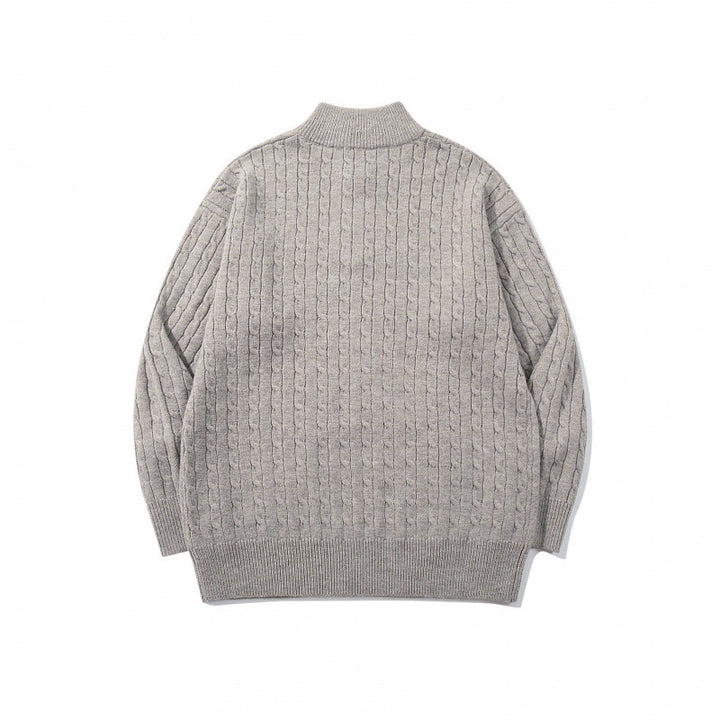 Unisex Oversize Braided Knit Half-Zip Sweater with Short Stand-Up Collar and Wide Ribbed Hem Mune Fashion