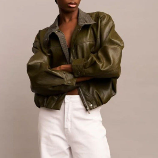 Women's Stylish Leather Jacket in Avant-Garde Style