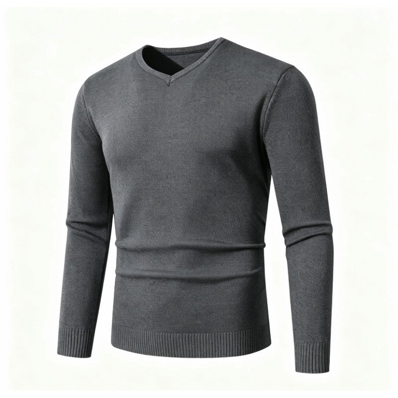 Men's Fine V-Neck Fine Knit Sweater with Narrow Ribbed Hem Mune Fashion