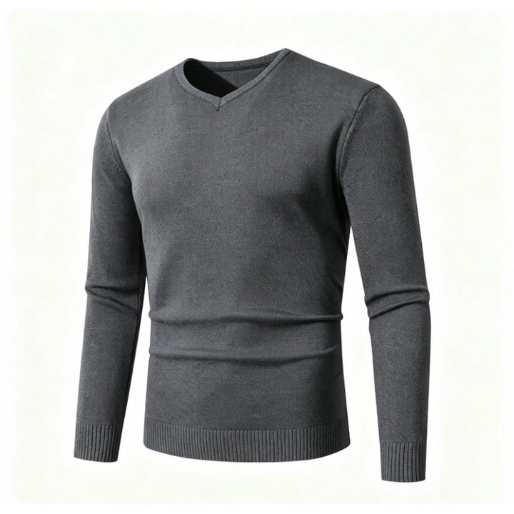 Men's Fine V-Neck Fine Knit Sweater with Narrow Ribbed Hem Mune Fashion