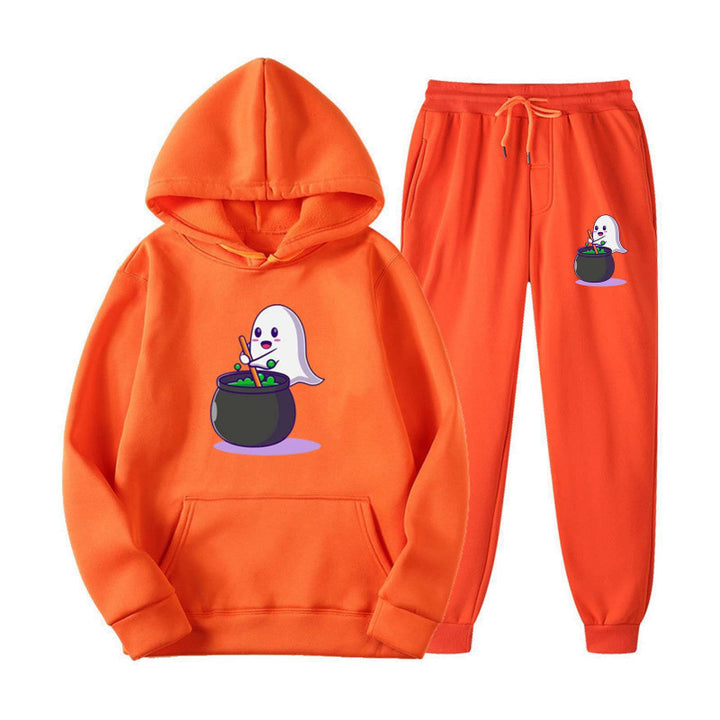 Unisex nan cozy hoodie and jogging pants set with Halloween ghost print Mune Fashion