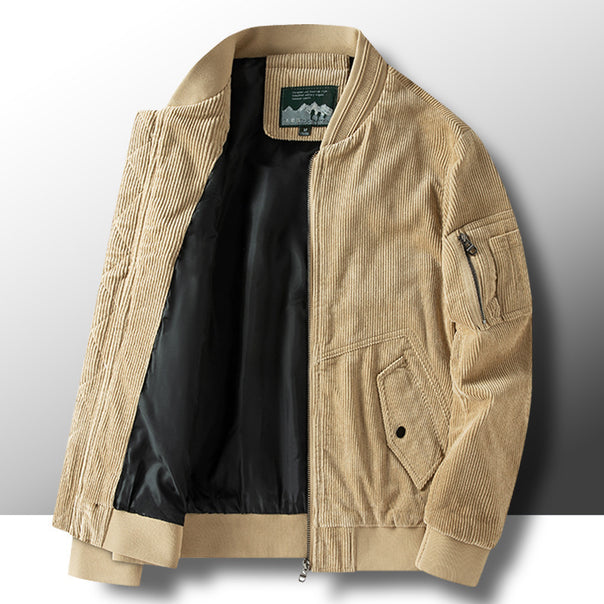 Men's corduroy bomber jacket with lightweight thermal lining and utility arm pocket Mune Fashion