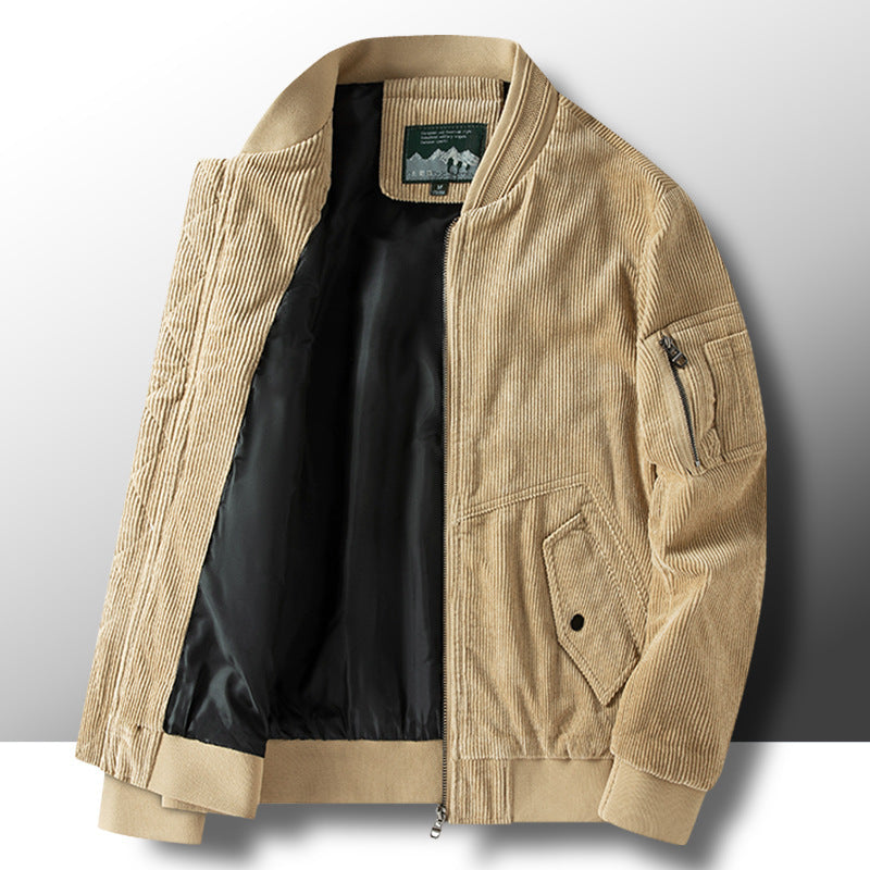 Men's corduroy bomber jacket with lightweight thermal lining and utility arm pocket Mune Fashion