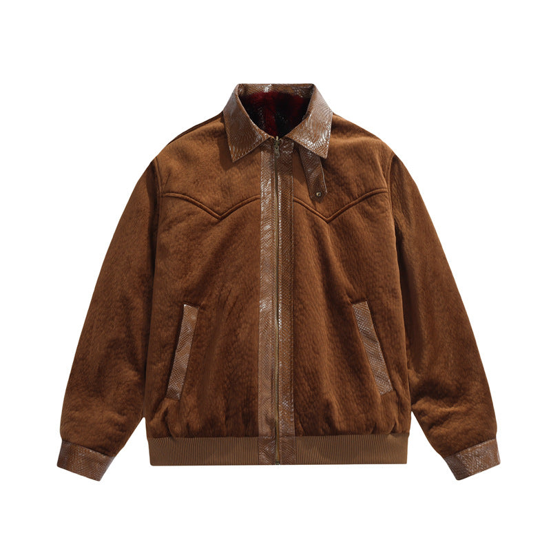 Men's Teddy Fleece Boxy Jacket with Shirt Collar, Full Metal Zipper & Ribbed Hem Mune Fashion