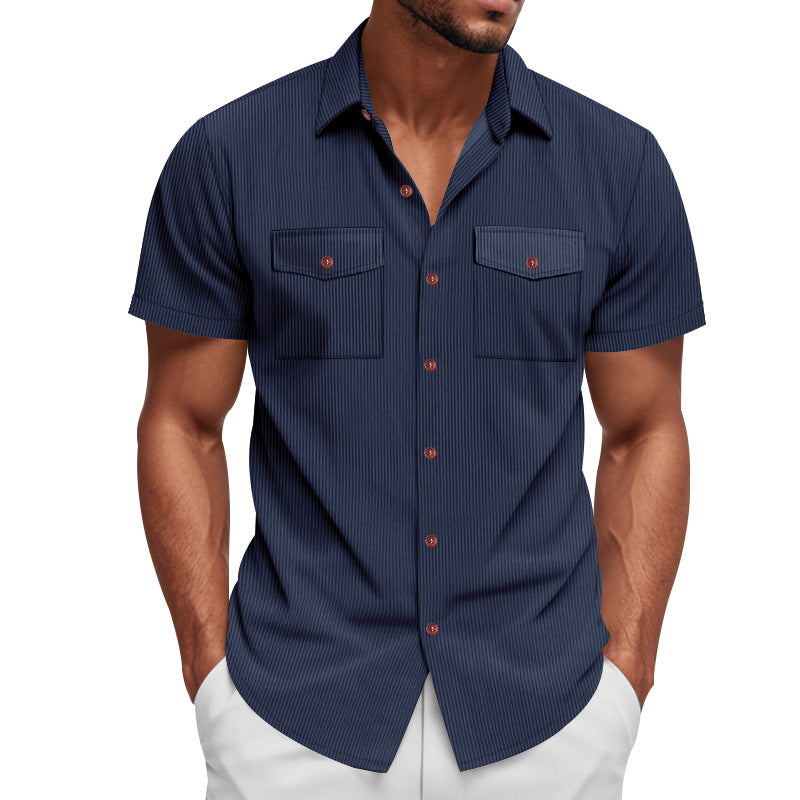 Men's casual short-sleeve shirt with lapel collar, patch flap pockets and fine pinstripe texture Mune Fashion