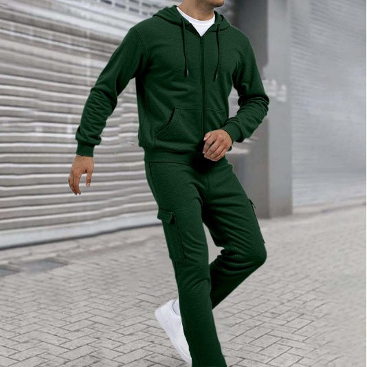 Men's sporty zip sweat set with cargo joggers, ergonomic seams, and ribbed cuffs Mune Fashion