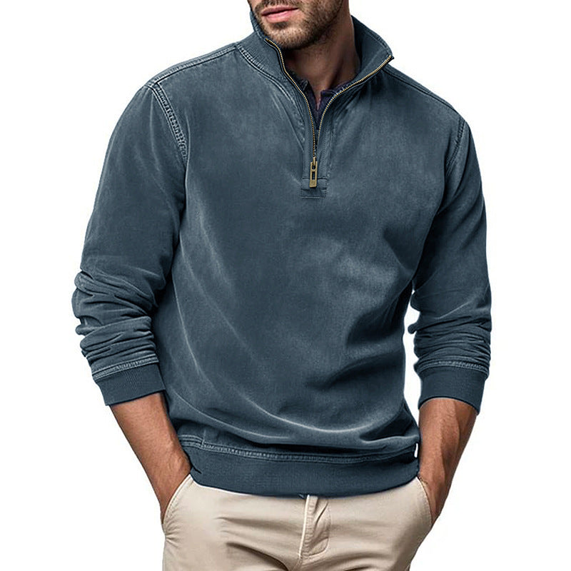 Men's Half-Zip Sweatshirt with Stand-Up Collar and Ribbed Cuffs Mune Fashion