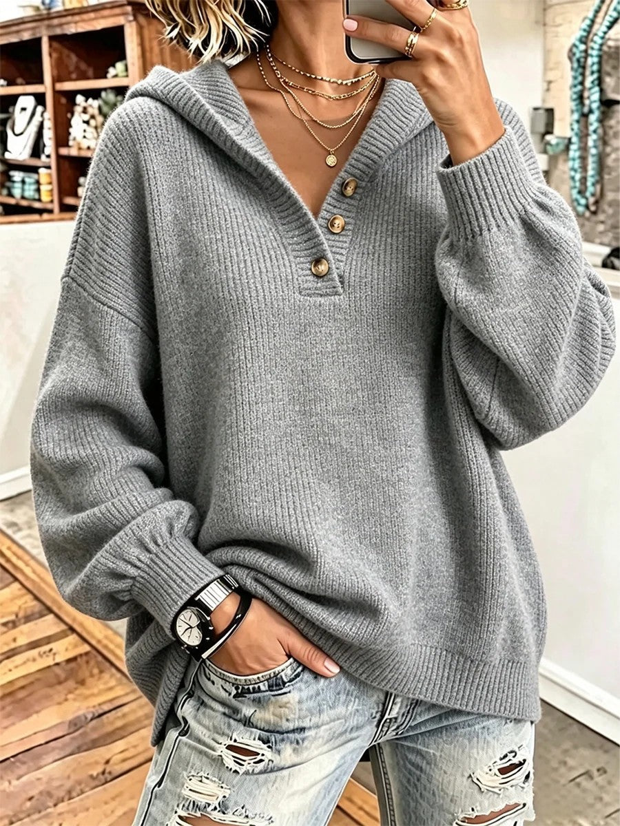 Women Comfortable Knit Sweater with Hood Mune Fashion