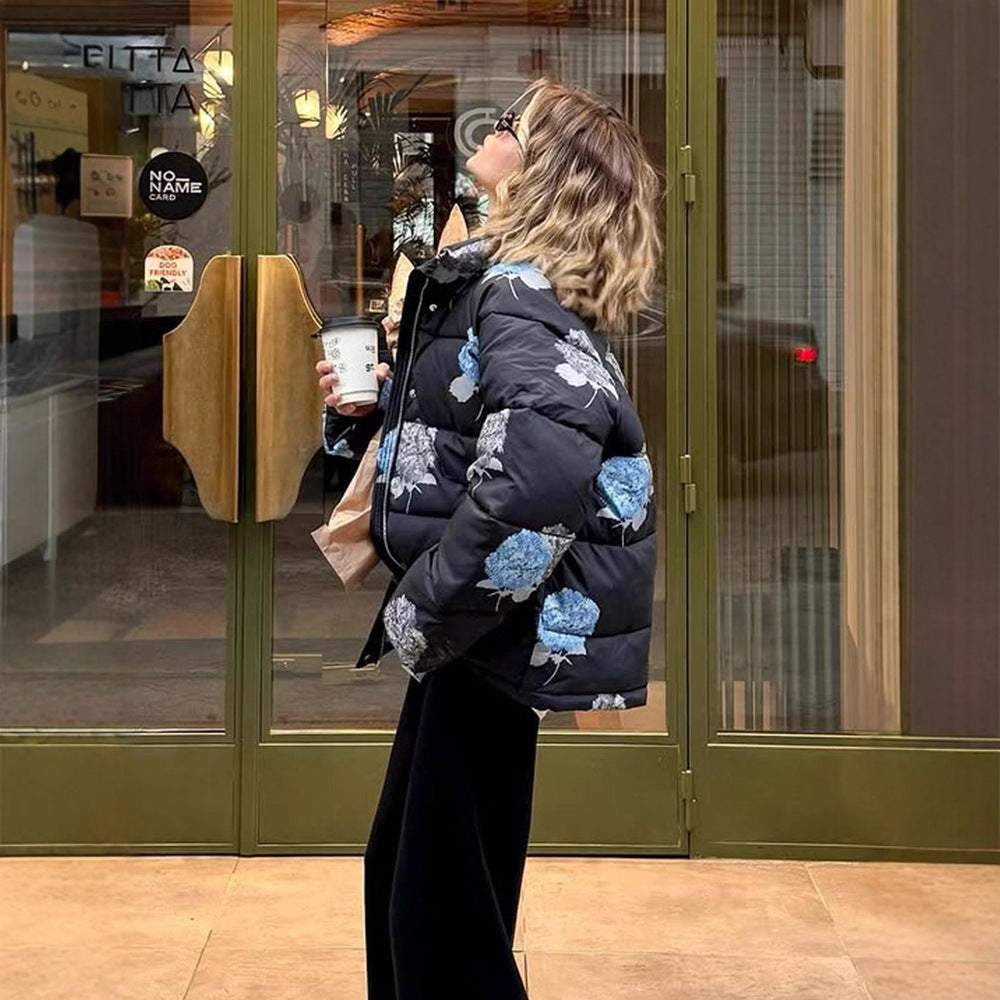 Women Padded Oversized Quilted Jacket with Floral Print and Hood Mune Fashion