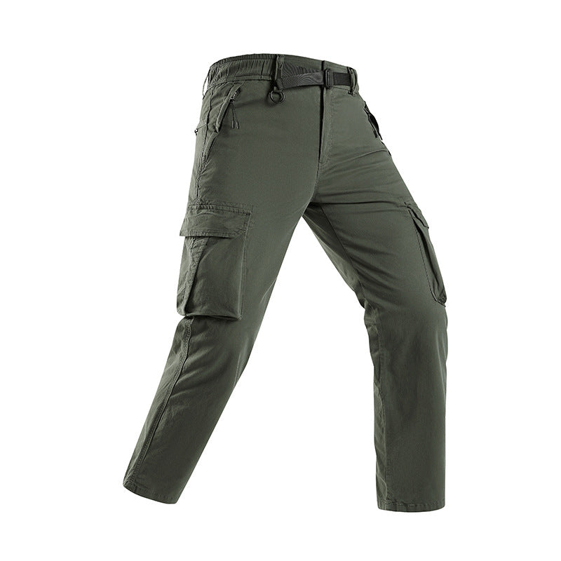 Men's Lightweight Stretch Canvas Cargo Pants with Integrated Web Belt and Zipper Pockets Mune Fashion