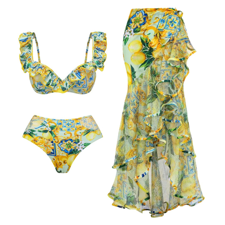 Women's bikini set with elegant ruffle design and maxi skirt Mune Fashion