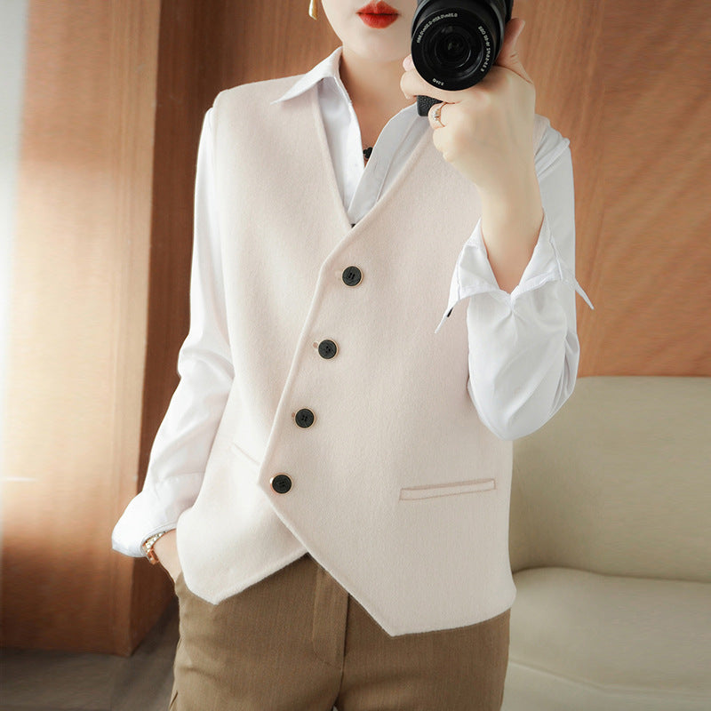 Ladies Tailored Wool Blend Vest with Asymmetrical Button Placket Mune Fashion