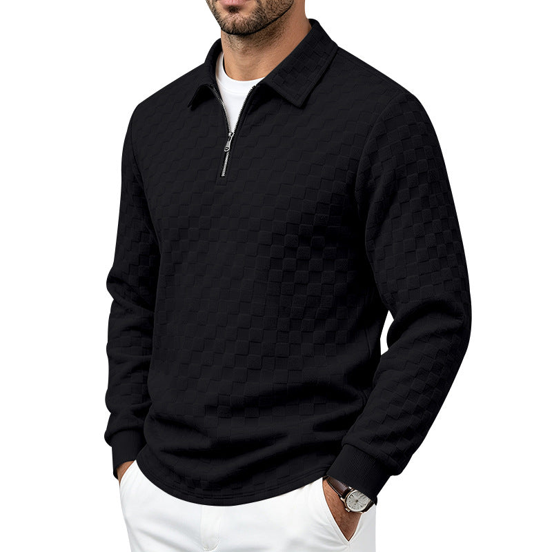 Men's textured knit sweater with troyer collar and half zip Mune Fashion