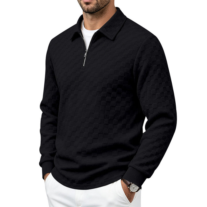 Men's textured knit sweater with troyer collar and half zip Mune Fashion
