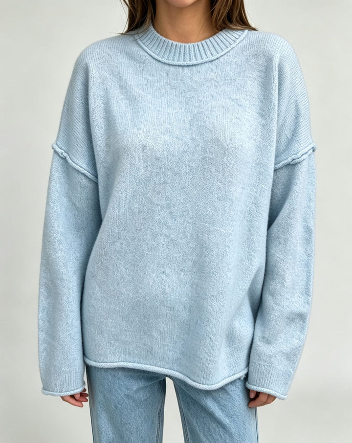 Women Oversize Boxy Sweater with short stand-up collar and decorative edge seam Mune Fashion