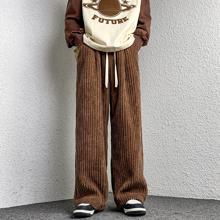 Women's Extra Wide Cord Pants with Drawstring, Ribbed Structure and Wide Leg Mune Fashion