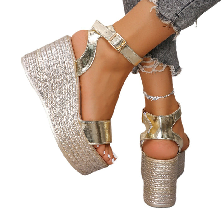 Women’s elegant wedge sandals with woven sole profile, padded comfort footbed, and adjustable ankle strap Mune Fashion