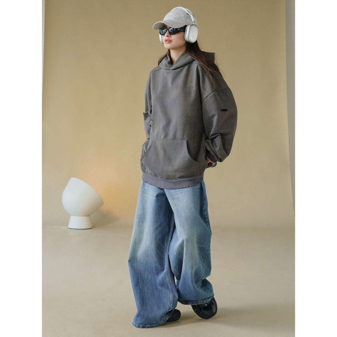 Women's Oversized Hoodie with Used Look and Rip Details Mune Fashion