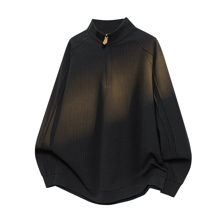 Unisex Waffle Structure Half-Zip Pullover with Stand-Up Collar and Oversized Cut Drune