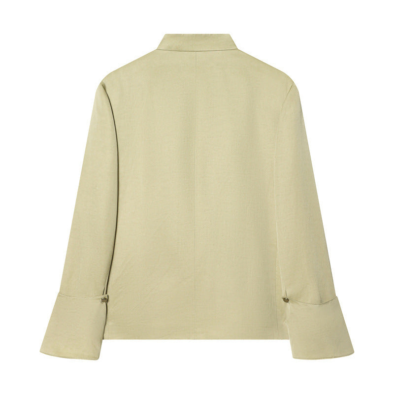 Women's Asymmetric Blouse Jacket with Stand-Up Collar and Flared Cuffs Mune Fashion