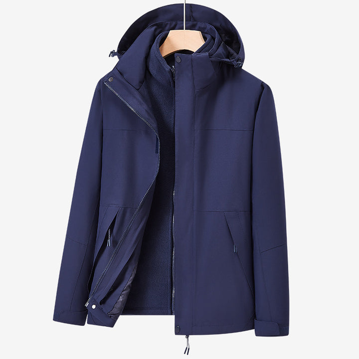 Unisex two-layer water-repellent outdoor jacket with hood and color block design Mune Fashion