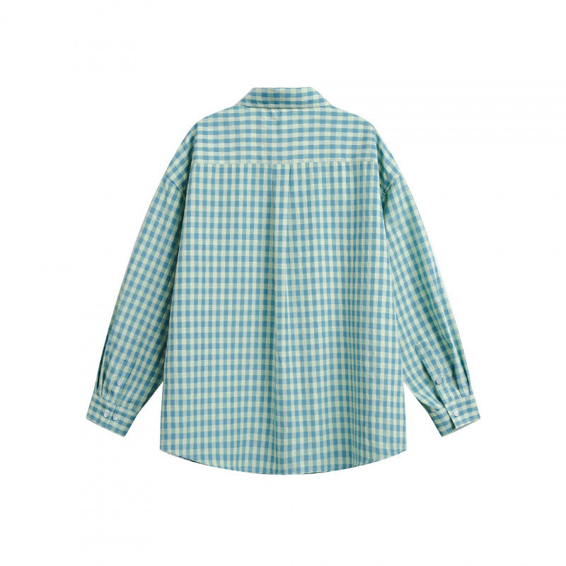 Women’s Loose Oversize Checkered Shirt with Chest Pocket and Rounded Hem Mune Fashion