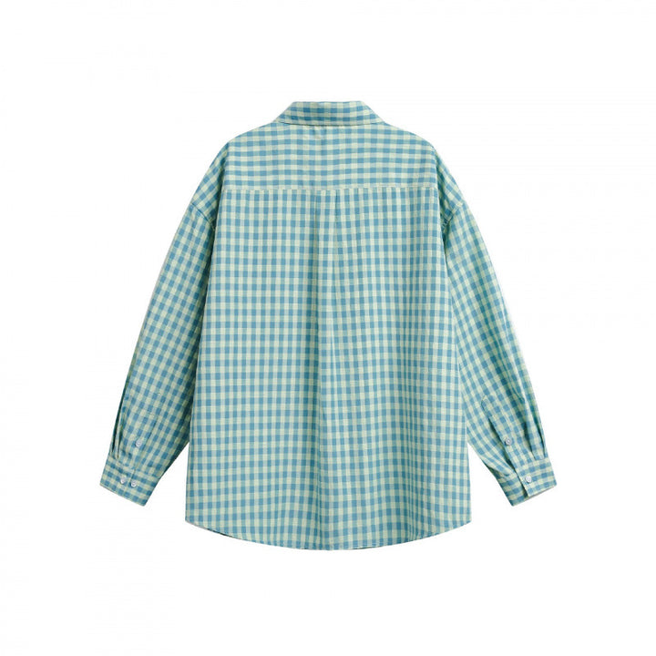 Women’s Loose Oversize Checkered Shirt with Chest Pocket and Rounded Hem Mune Fashion