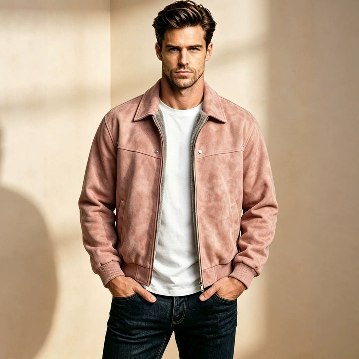 Men's Stylish Leather Jacket with Classic Collar