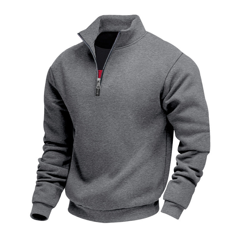Men's half-high zipper sweatshirt with stand-up collar, soft fleece lining, and elastic cuffs Mune Fashion