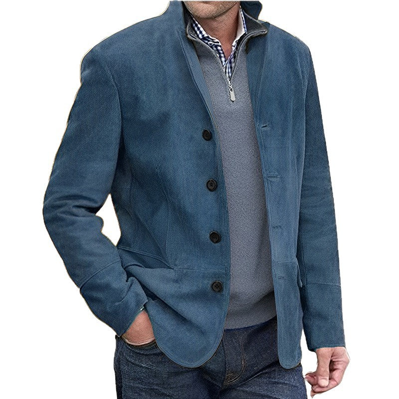 Men's jacket-like velour overcoat with button placket and pockets Mune Fashion