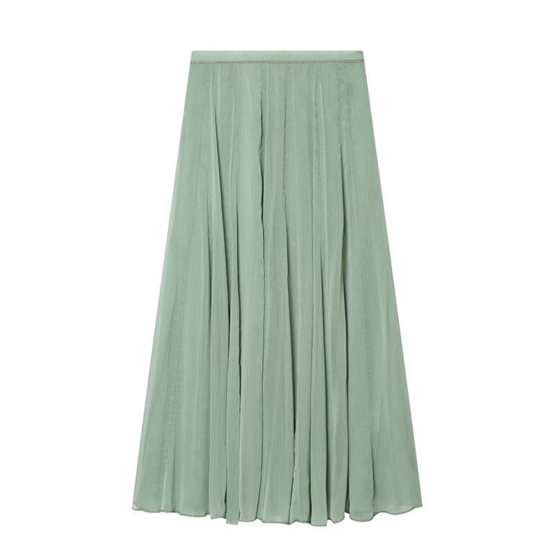 Women's maxi skirt made of pleated chiffon with a high waist and flowing A-line Mune Fashion