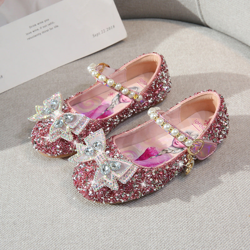 Girls Glittering Ballerinas with Beaded Strap Mune Fashion