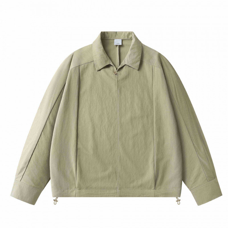 Unisex Lightweight Overshirt Jacket with Concealed Front, Shirt Collar and Drawstring Hem Mune Fashion