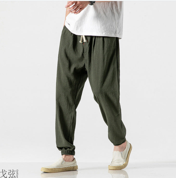 Men's casual linen jogger pants with drawstring, textured surface, and elastic cuffs Mune Fashion