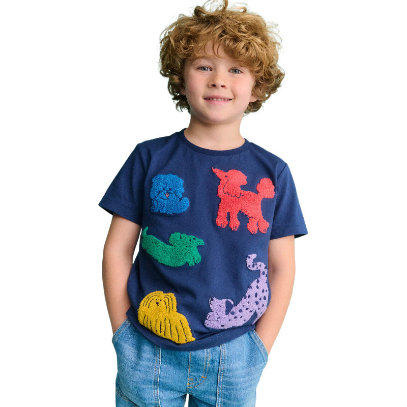 Boys short sleeve T-shirt with colorful animal application design Mune Fashion