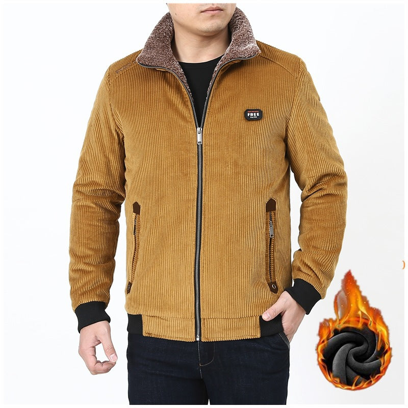 Men's Cord Field Jacket with cozy Teddy fleece lining and stand-up collar Mune Fashion