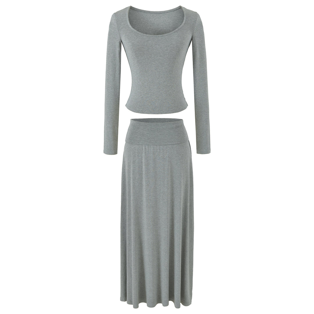 Women's two-piece lounge set made of stretch modal with fitted long-sleeve top and maxi skirt Mune Fashion