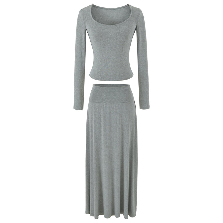 Women's two-piece lounge set made of stretch modal with fitted long-sleeve top and maxi skirt Mune Fashion