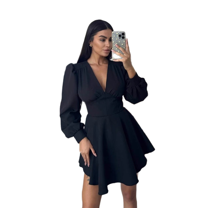 Women's Corset Detail Mini Dress with Puff Sleeves and Flared Skirt Mune Fashion
