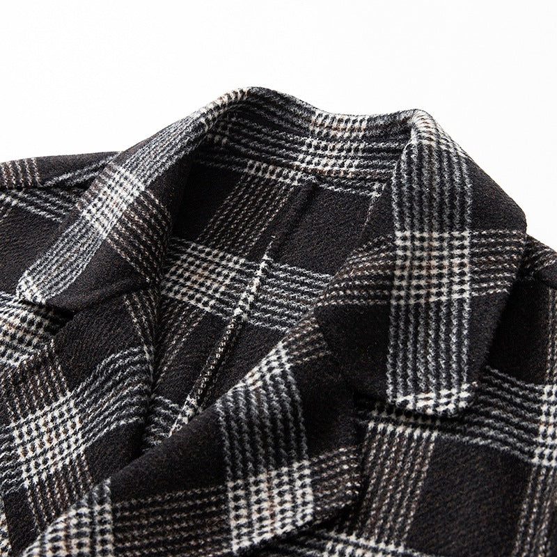 Women Elegant Checked Double-breasted Coat Drune