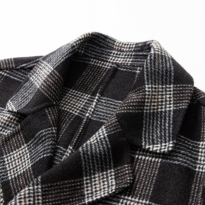 Women Elegant Checked Double-breasted Coat Drune