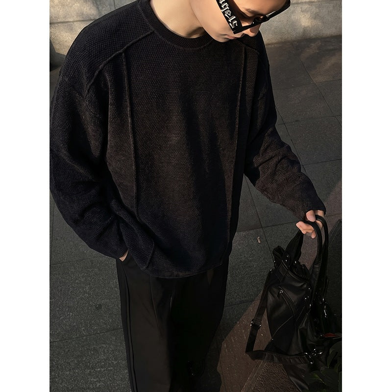 Men's Oversize Waffle Knit Sweater with Round Neck Mune Fashion