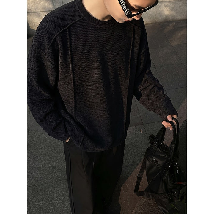 Men's Oversize Waffle Knit Sweater with Round Neck Mune Fashion